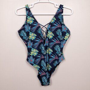 Icon Swim blue tropical print one piece swim suit-XXL
